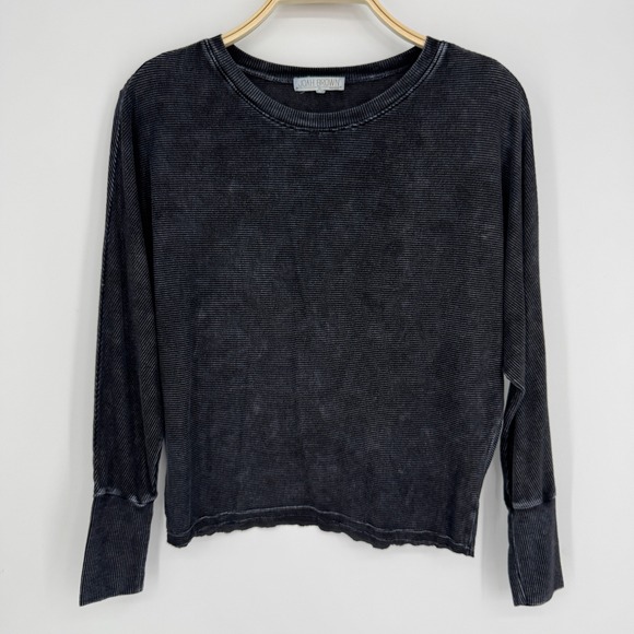 Joah Brown Vital Long Sleeve Top One Size Charcoal Grey Ribbed Minimalist Lounge - Picture 3 of 8